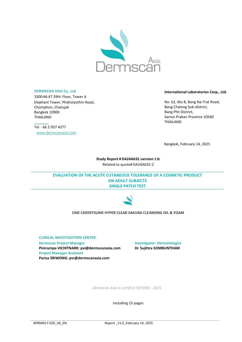 Dermscan Asia Patch Test Report DA24A632 — CMe Cleansing